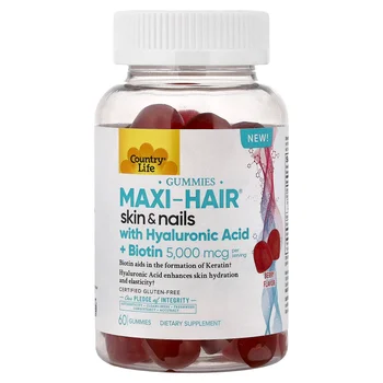 Maxi-Hair® Skin & Nails Gummies with Hyaluronic Acid + Biotin, Berry, 60 Gummies