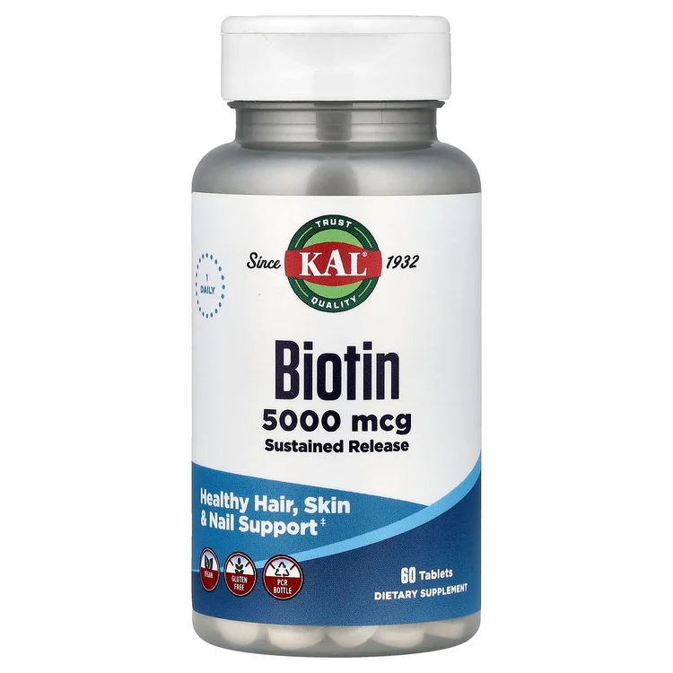 Biotin, Sustained Release, 5,000 mcg, 60 Tablets image 1