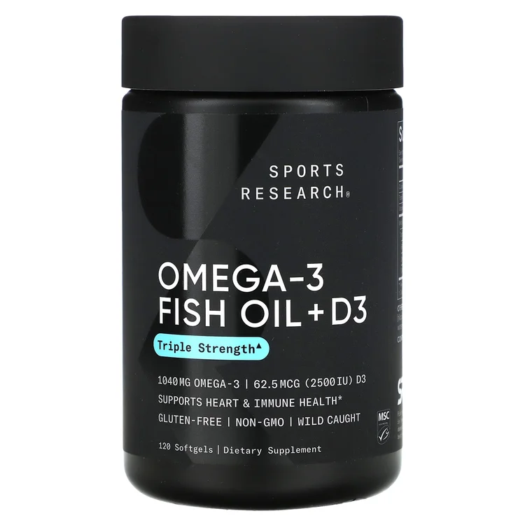 Omega-3 Fish Oil + D3, Triple Strength , 1,040 mg & 62.5 mcg (2,500 IU), 120 Softgels image 1