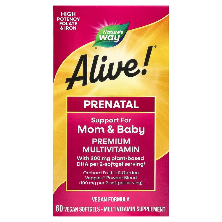 Alive!® Prenatal Premium Multivitamin, Berry, 60 Vegan Softgels image 1