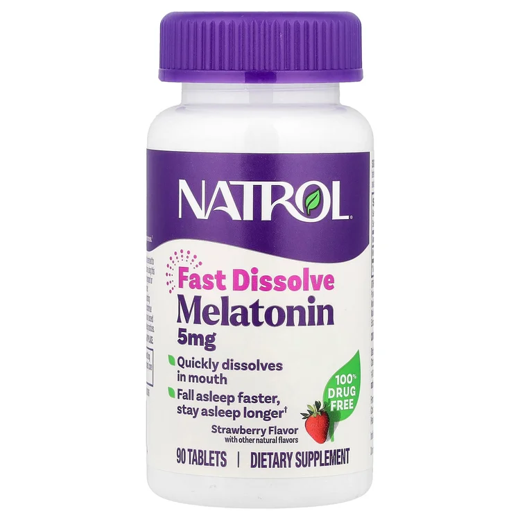 Melatonin, Fast Dissolve, Strawberry, 5 mg, 90 Tablets image 1