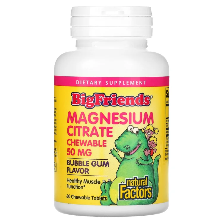 Big Friends, Magnesium Citrate, Bubble Gum, 50 mg, 60 Chewable Tablets image 1