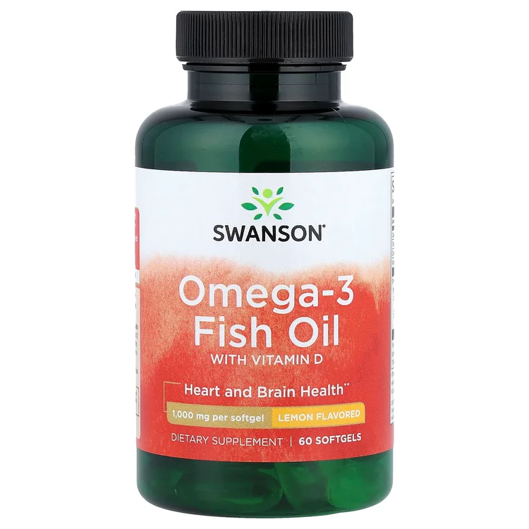 Omega-3 Fish Oil with Vitamin D, Lemon, 60 Softgels image 1