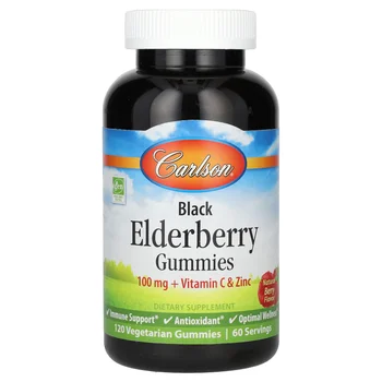 Black Elderberry Gummies + Vitamin C & Zinc, Natural Berry, 120 Vegetarian Gummies