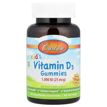 Kid's, Vitamin D3 Gummies, Natural Fruit, 25 mcg (1,000 IU), 60 Vegetarian Gummies