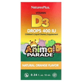 Animal Parade®, Vitamin D3 Drops, Natural Orange, 10 mcg (400 IU), 0.34 fl oz (10 ml)