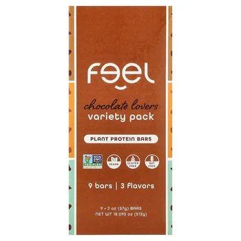 Plant Protein Bars, Variety Pack, Chocolate Lovers, 9 Bars, 2 oz (57 g) Each