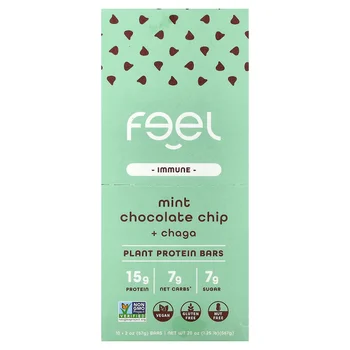 Immune, Plant Protein Bars, Mint Chocolate Chip + Chaga, 10 Bars, 2 oz (57 g) Each