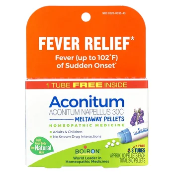 Aconitum, Fever Relief, Meltaway Pellets, 30C, 3 Tubes, 80 Pellets Each