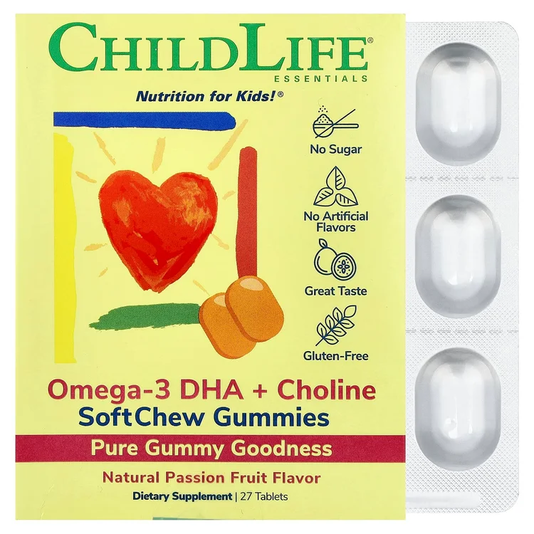 Essentials, Omega-3 DHA + Choline, SoftChew Gummies, Passion Fruit, 27 Tablets image 1