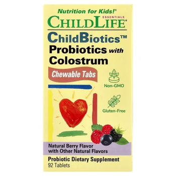ChildBiotics™, Probiotics with Colostrum, Chewable Tabs, Natural Berry, 92 Tablets