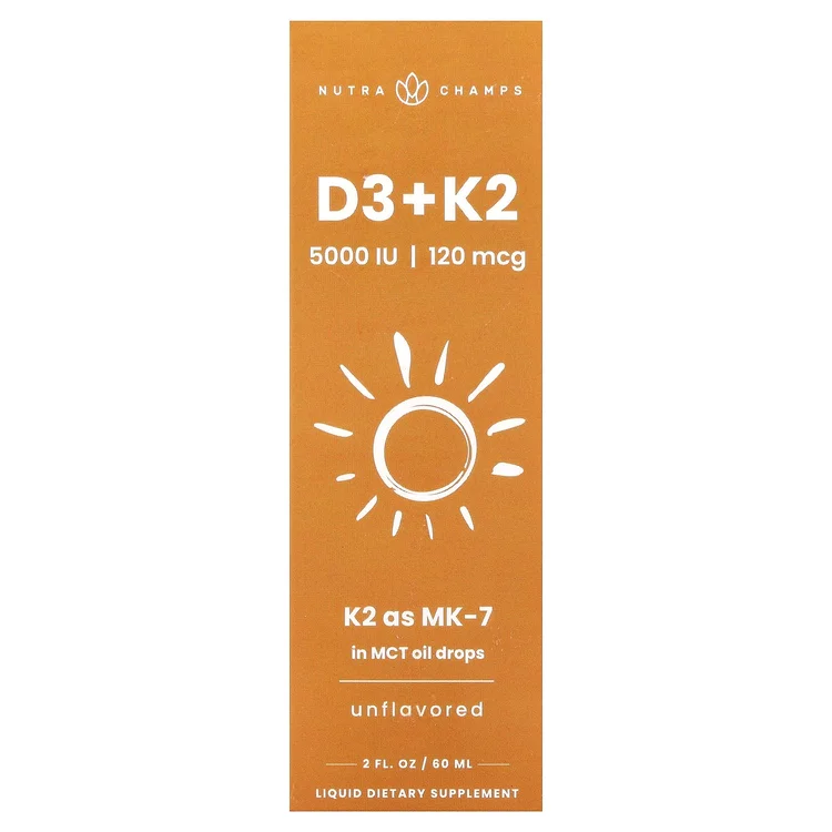 D3 + K2 Liquid Drops, Unflavored, 2 fl oz (60 ml) image 1