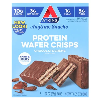 Anytime Snacks, Protein Wafer Crisps, Chocolate Creme, 5 Bars, 1.27 oz (36 g) Each