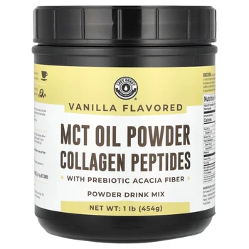 MCT Oil Powder Collagen Peptides with Prebiotic Acacia Fiber, Vanilla, 1 lb (454 g)
