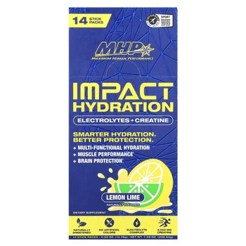 Impact Hydration, Electrolytes + Creatine, Lemon Lime , 14 Stick Packs, 0.52 oz (14.76 g) Each