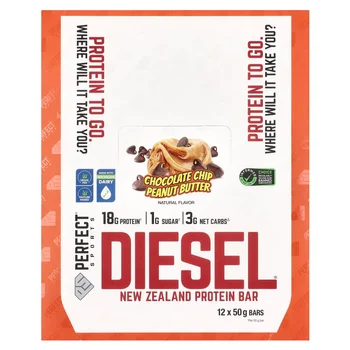 Diesel, New Zealand Protein Bar, Chocolate Chip Peanut Butter, 12 Bars, 50 g Each