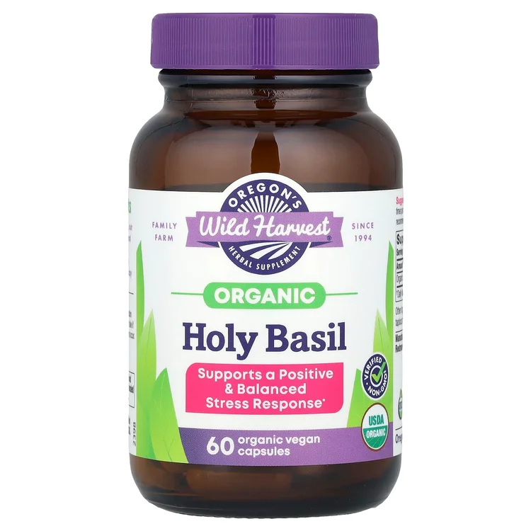 Organic Holy Basil, 60 Vegan Capsules (400 mg per Capsule) image 1