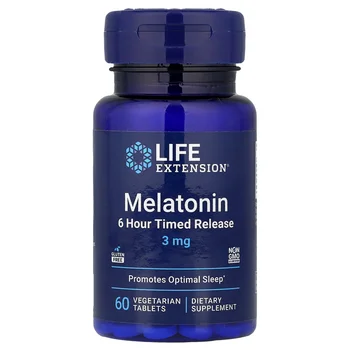 Melatonin, 6 Hour Timed Release, 3 mg, 60 Vegetarian Tablets