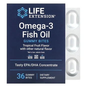 Omega-3 Fish Oil Gummy Bites, Tropical Fruit, 36 Gummy Bites (750 mg per Gummy Bite)