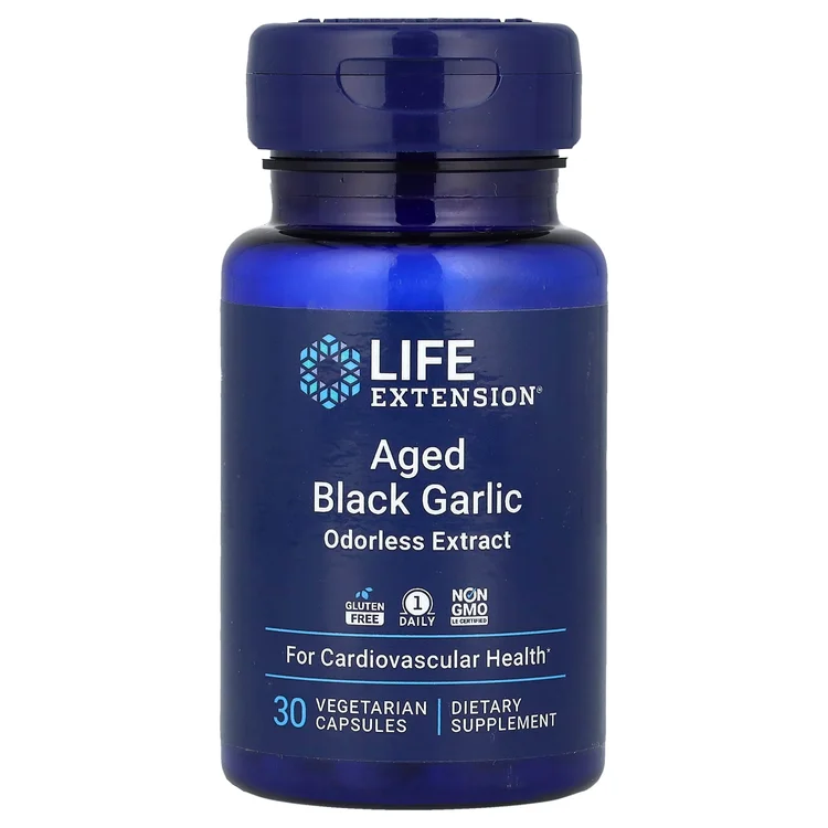 Aged Black Garlic, 30 Vegetarian Capsules (500 mg per Capsule) image 1
