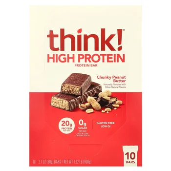 High Protein Bars, Chunky Peanut Butter, 10 Bars, 2.1 oz (60 g) Each