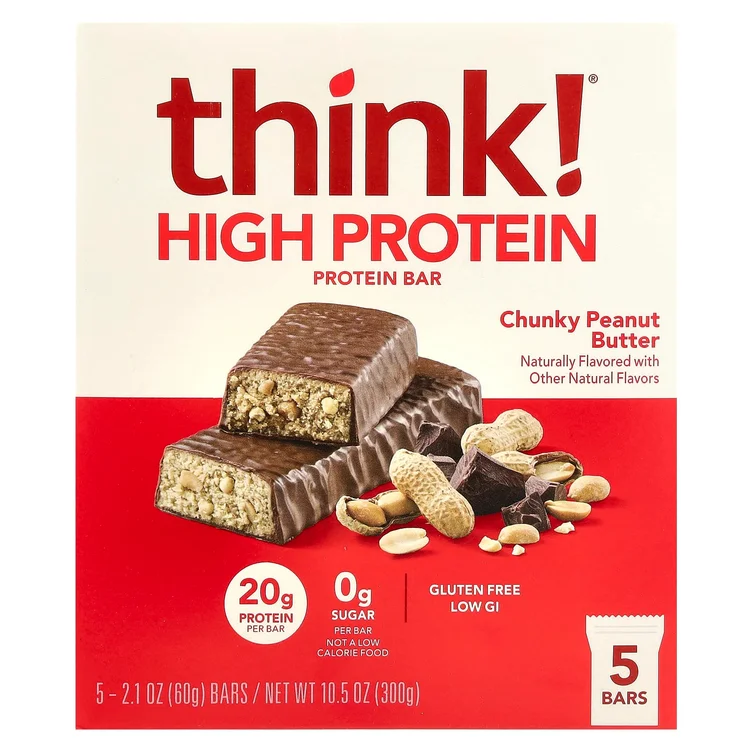 High Protein Bars, Chunky Peanut Butter, 5 Bars, 2.1 oz (60 g) Each image 1
