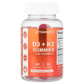 D3 + K2 Gummies, Natural Raspberry, 60 Gummies