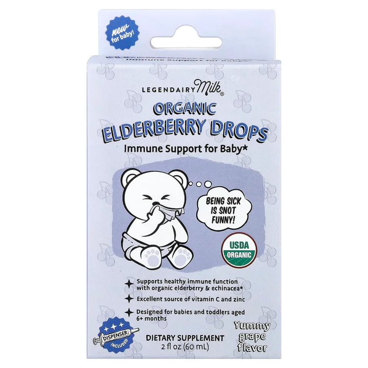 Organic Elderberry Drops, 6+ Months, Yummy Grape, 2 fl oz (60 ml) image 1