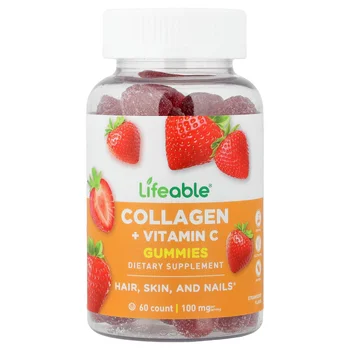 Collagen + Vitamin C Gummies, Natural Strawberry, 60 Gummies
