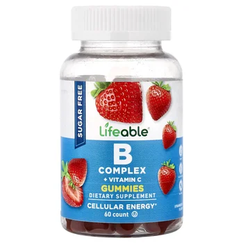 B Complex + Vitamin C Gummies, Sugar Free, Strawberry, 60 Gummies