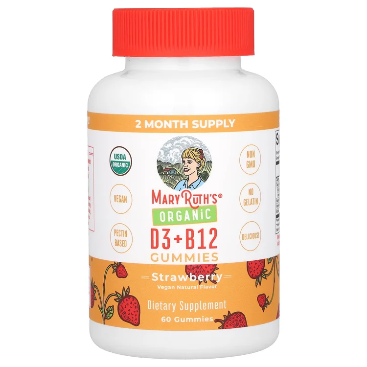 Organic D3 + B12 Gummies, Strawberry, 60 Gummies image 1