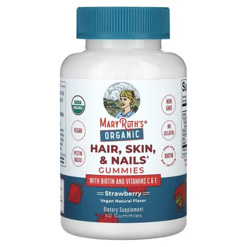 Organic Hair, Skin & Nails Gummies, Strawberry, 60 Gummies
