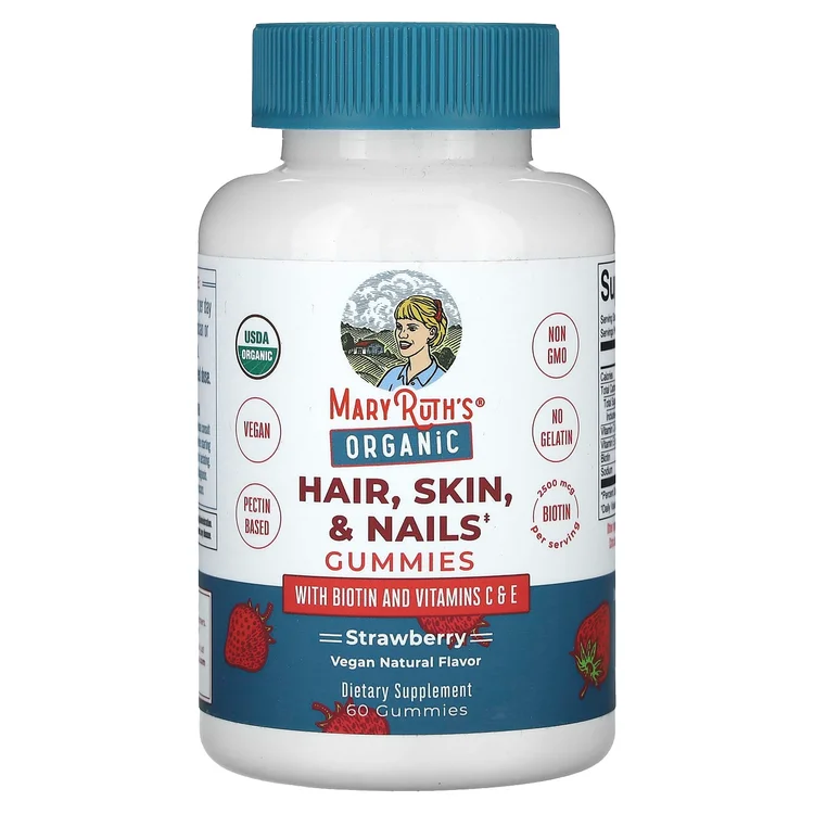 Organic Hair, Skin & Nails Gummies, Strawberry, 60 Gummies image 1