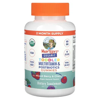 Organic Toddler Multivitamin & Postbiotics Gummies, Mixed Berry & Cherry, 60 Gummies