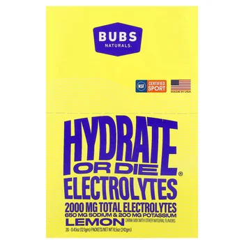 Hydrate or Die®, Electrolytes Drink Mix, Lemon, 20 Packets, 0.43 oz (12.1 gm) Each