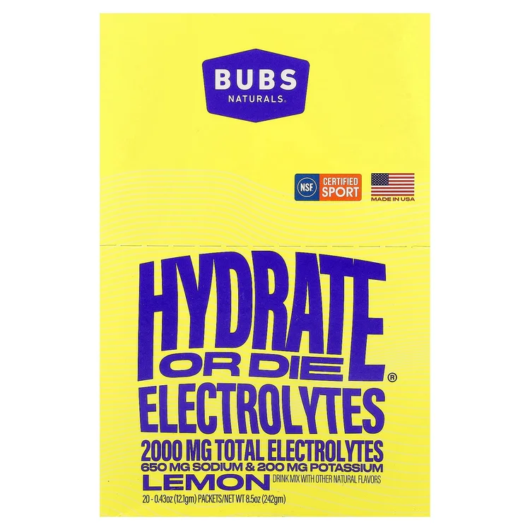Hydrate or Die®, Electrolytes Drink Mix, Lemon, 20 Packets, 0.43 oz (12.1 gm) Each image 1