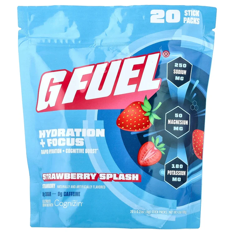 Hydration + Focus, Electrolyte Drink Mix with Cognizin®, Strawberry Splash, 20 Stick Packs, 0.21 oz (6 g) Each image 1