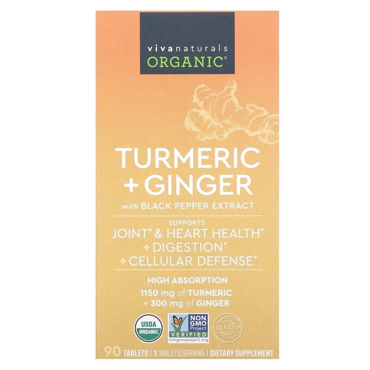 Organic, Turmeric + Ginger, 90 Tablets image 1