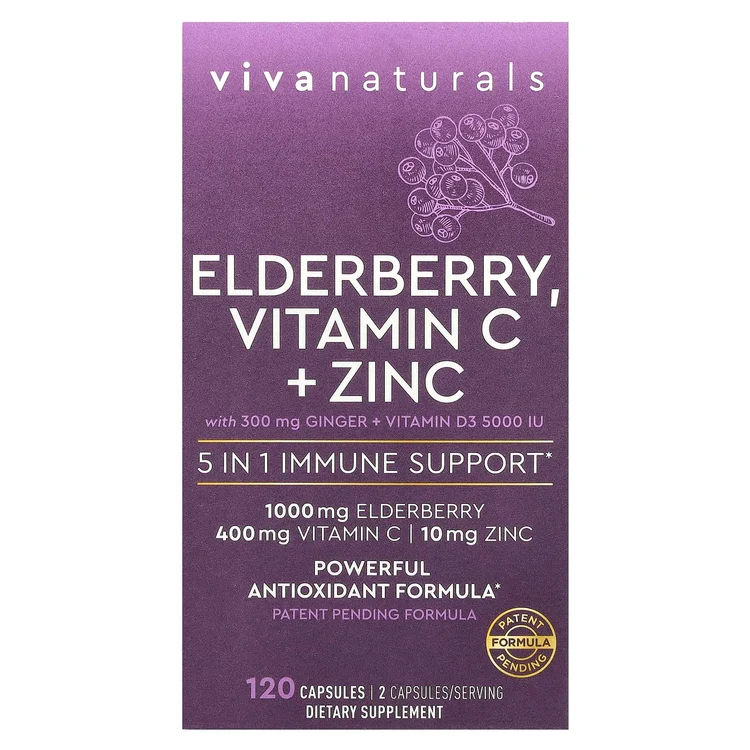 Elderberry, Vitamin C + Zinc, 120 Capsules image 1
