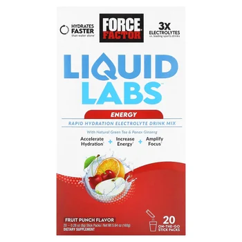 Liquid Labs™ Energy, Rapid Hydration Electrolyte Drink Mix, Fruit Punch, 20 Stick Packs, 0.28 oz (8 g) Each