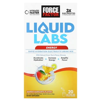Liquid Labs™ Energy, Rapid Hydration Electrolyte Drink Mix, Mango Margarita, 20 Stick Packs, 0.28 oz (8 g) Each