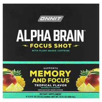 Alpha BRAIN® Focus Shot, Tropical, 6 Bottles, 2.5 fl oz (75 ml) Each