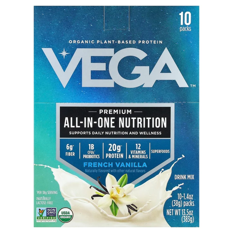 Organic Plant-Based Protein, Premium All-In-One Nutrition, French Vanilla, 10 Packs, 1.4 oz (38 g) Each image 1