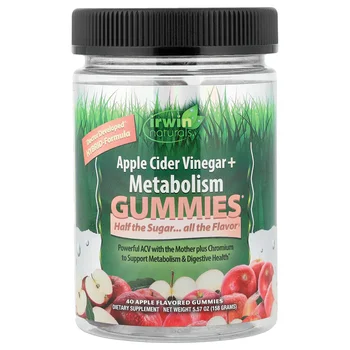 Apple Cider Vinegar + Metabolism Gummies, Apple, 40 Gummies (500 mg per Gummy)