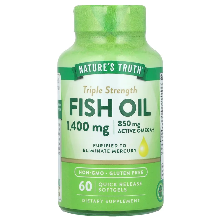 Fish Oil, Triple Strength, 1,400 mg, 60 Quick Release Softgels image 1