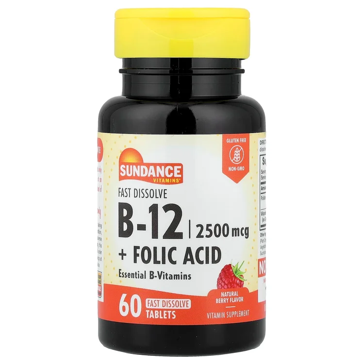 B-12 + Folic Acid, Fast Dissolve, Natural Berry, 60 Fast Dissolve Tablets image 1