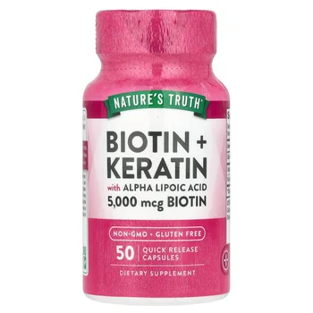Biotin + Keratin with Alpha Lipoic Acid, 50 Quick Release Capsules