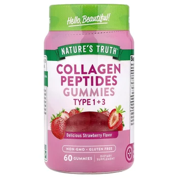 Collagen Peptides Gummies, Type 1 + 3, Delicious Strawberry, 60 Gummies
