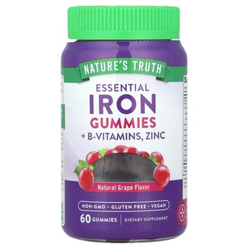 Essential Iron + B-Vitamins, Zinc Gummies, Natural Grape, 60 Gummies