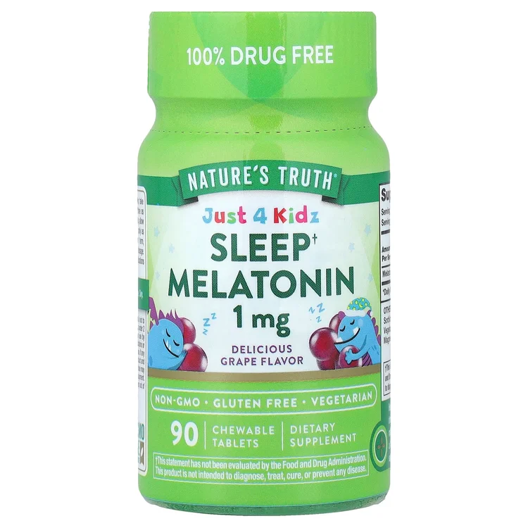 Just 4 Kidz, Sleep Melatonin, Delicious Grape, 1 mg, 90 Chewable Tablets image 1
